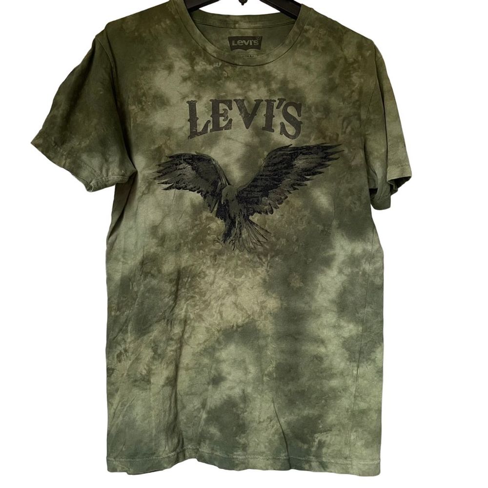 Levi's Tee, Green Tie-Dye, Classic Logo, Eagle Graphic Print, Mens, Size Medium